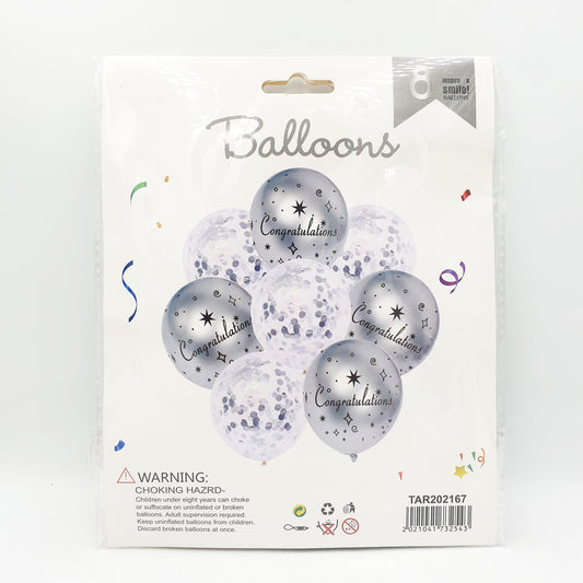 Congratulations Balloon Pack – 8 Piece – Silver