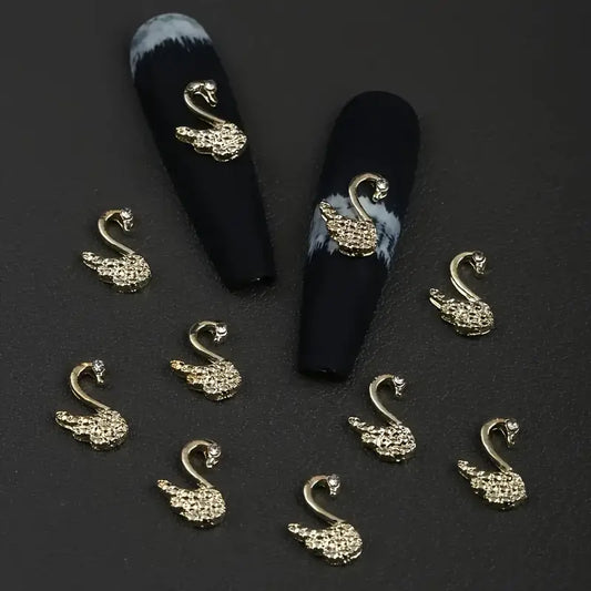 6pcs 3D Swan Alloy Nail Charms