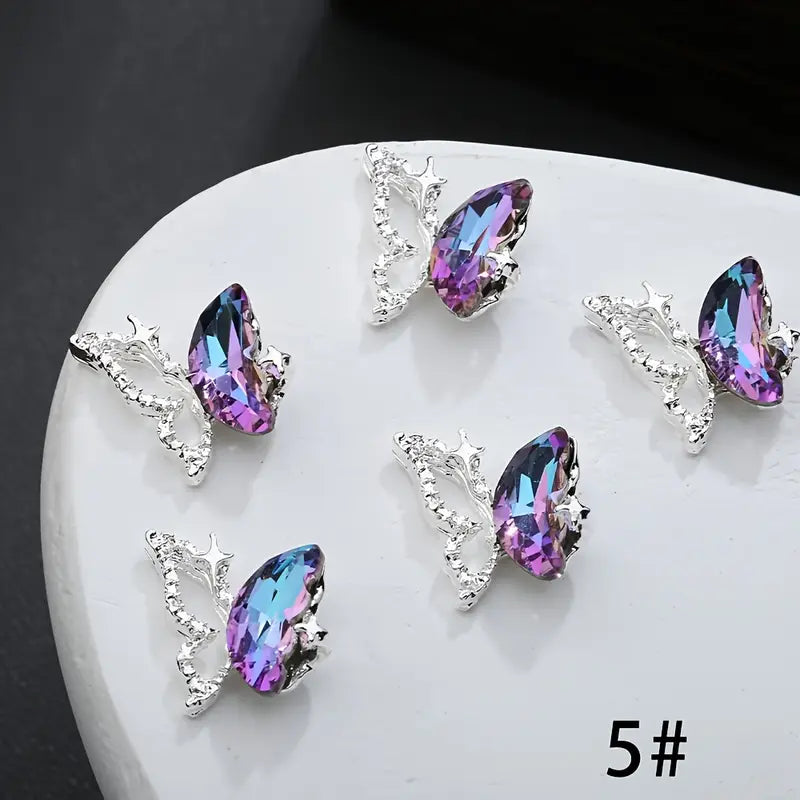 5pcs Butterfly Nail Charms Set with Rhinestones