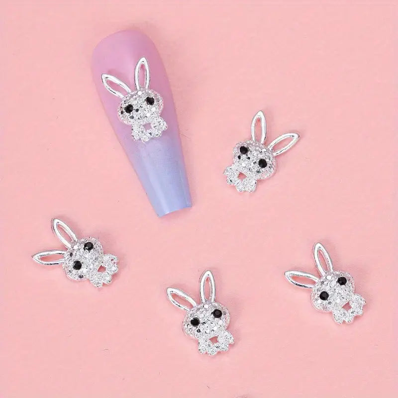 5pcs 3D Rabbit Bunny Nail Charms With Rhinestones